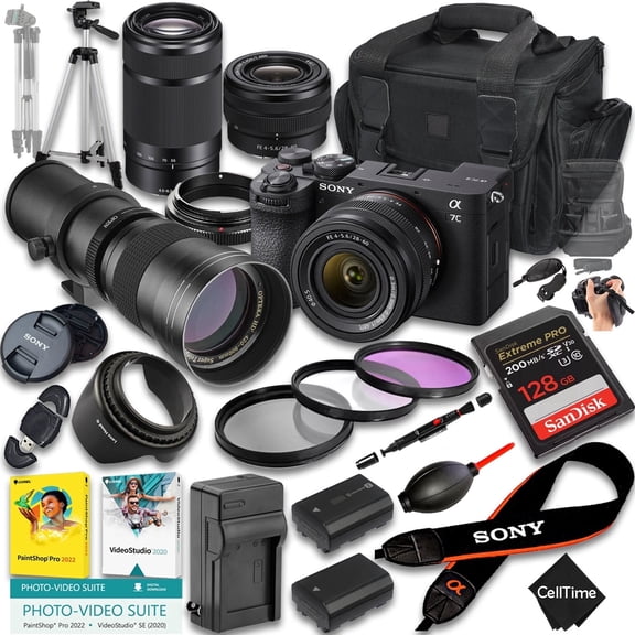 Sony a7C II Mirrorless Camera International Version w/ 28-60mm, 55-210mm & 420-800mm Lenses + 128GB + Extra Battery + Case (24-Pc Bundle)