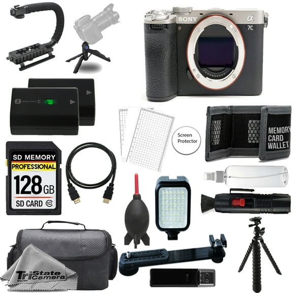 Sony a7C II Mirrorless Camera (Silver) + 128GB + Extra Battery+ LED Flash- ULTIMATE Kit (International Version)