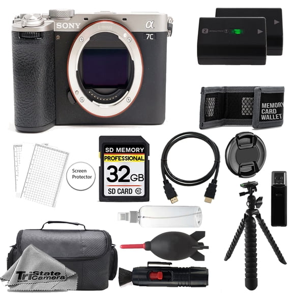 Sony a7C II Mirrorless Camera (Silver) + 32GB + Extra Battery+ Tripod- Accessory Kit (International Version)