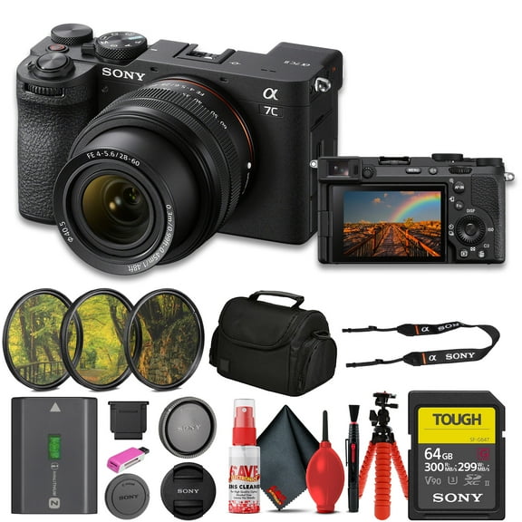 Sony a7C II Mirrorless Camera with 28-60mm Lens, 33MP Full-Frame, 4K Video Bundle + 64GB SF-G Tough Card (International Model)