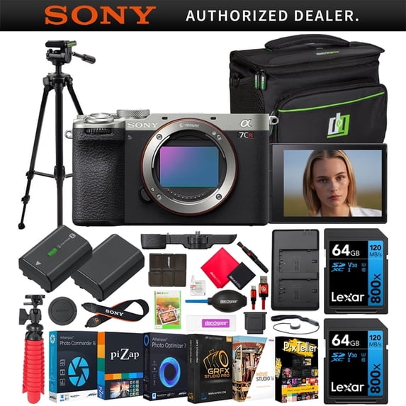 Sony a7CR Full Frame Mirrorless Interchangeable Lens Hybrid Camera Body Silver ILCE-7CR/S Bundle with Deco Gear Bag Case + Extra Battery + Charger + Tripod + Software| Official Sony USA Dealer