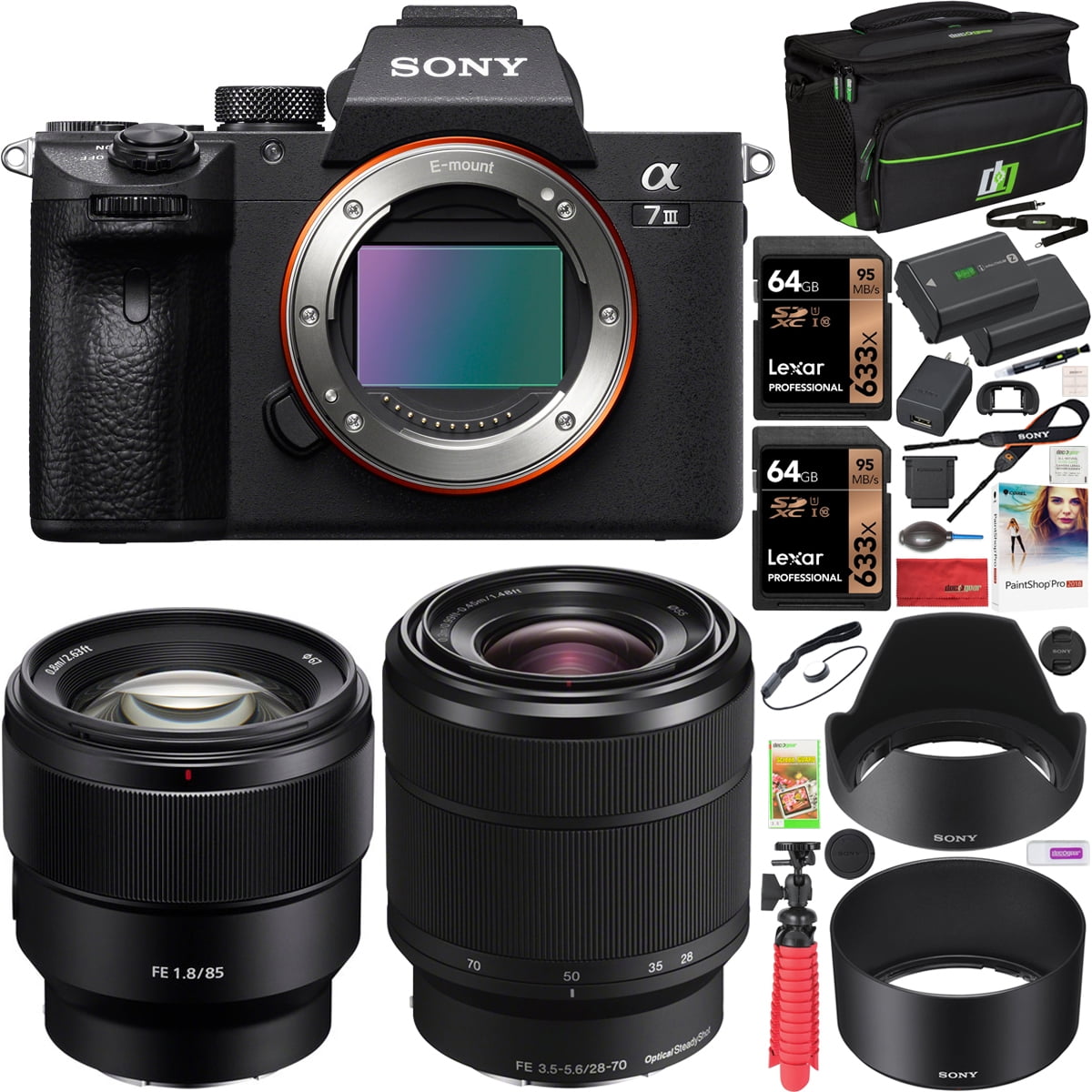 Sony a7III Full Frame Mirrorless Camera ILCE-7M3K/B with 2 Lens SEL2870 FE  28-70mm F3.5-5.6 OSS and SEL85F18 FE 85mm F1.8 Set + Deco Gear Case 2 x 