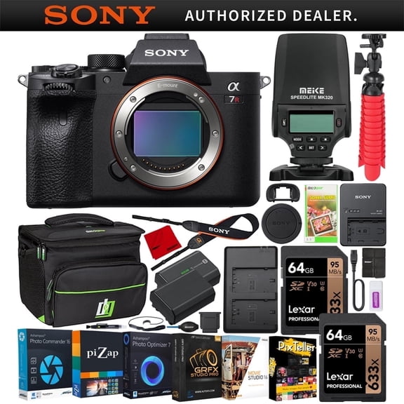 Sony a7R IV Camera Accessory Bundlesw/ MEIKE Flash, Deco Gear Bag & 2 Memory Cards