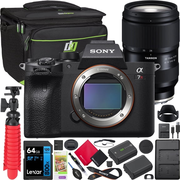 Sony a7R IV Full Frame Mirrorless Camera Body ILCE-7RM4A/B Bundle with Tamron 28-75mm F2.8 Di III VXD G2 Lens A063 + Deco Gear Bag + Extra Battery & Dual Charger + 64GB Card+ Tripod & Kit Accessories