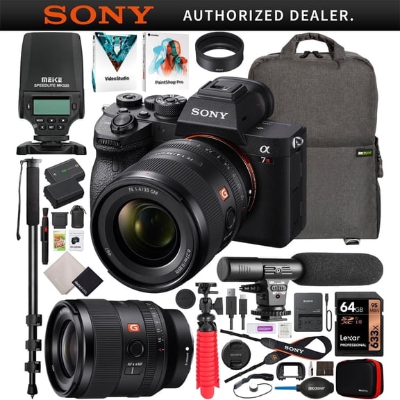 Sony a7R IV Mirrorless Full Frame Camera + 35mm F1.4 GM G Master FE Lens SEL35F14GM ILCE-7RM4A/B Bundle w/ MK320 TTL Flash Speedlite + Deco Gear Bag + Microphone & Accessories |Official Sony Partner|
