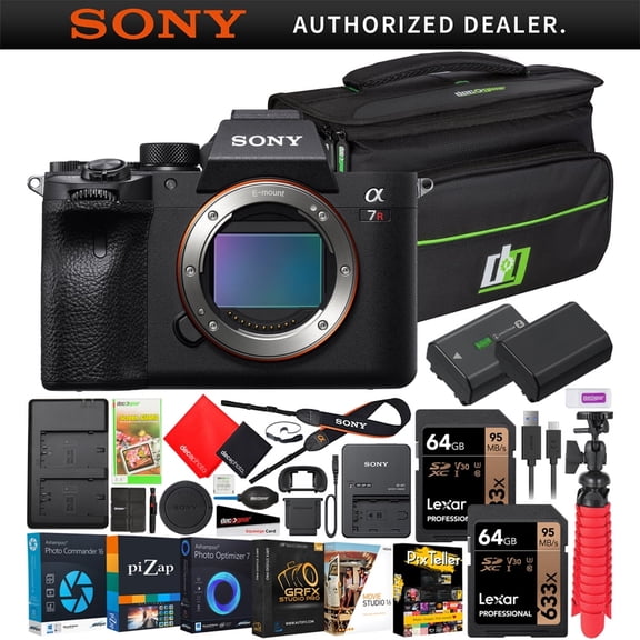 Sony a7R IV Mirrorless Full Frame Camera | Official Sony USA Partner Model | Body New Version ILCE-7RM4A/B Bundle with Deco Gear Bag Case + Extra Battery + 2 x 64GB Memory Cards + Photo Software Kit