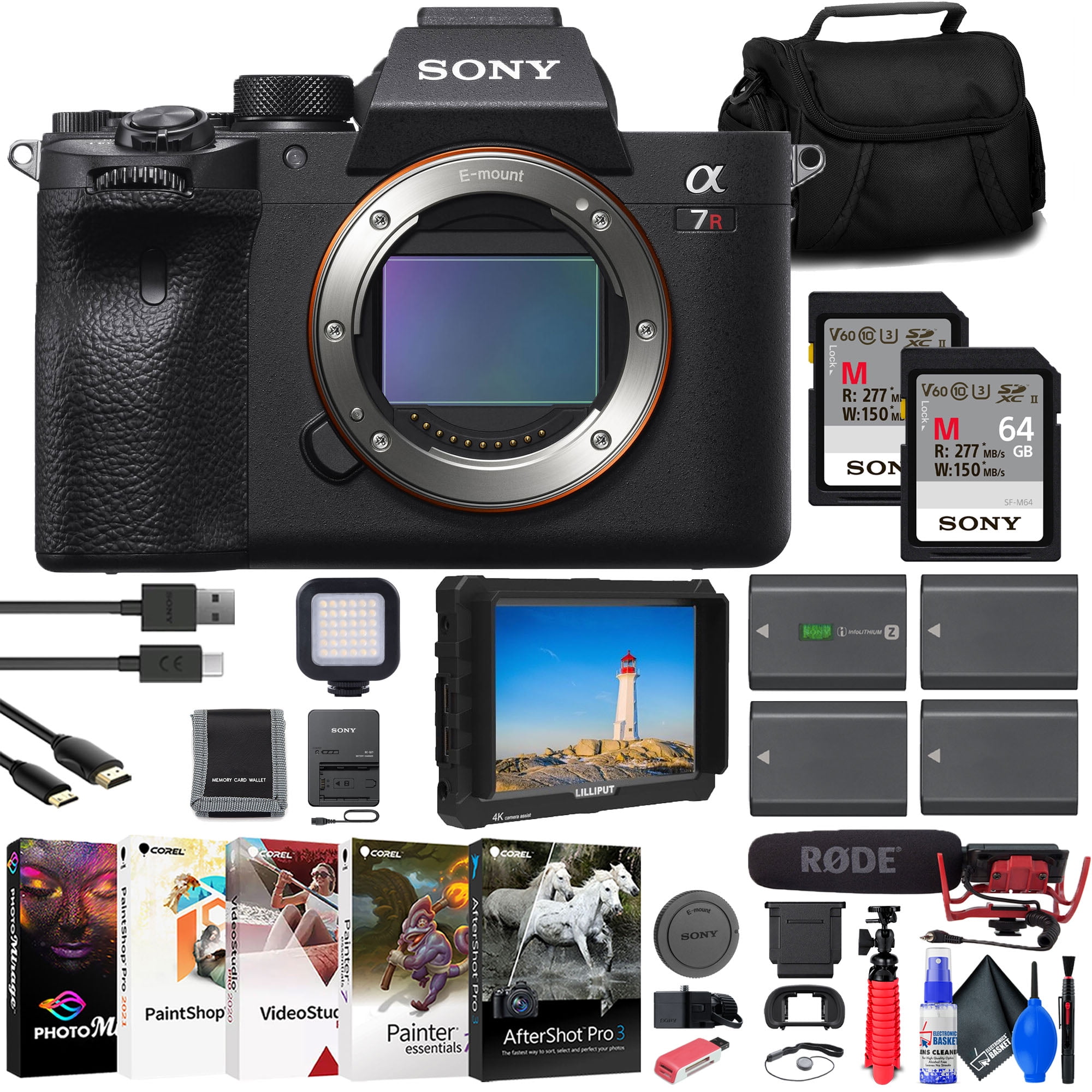 Sony a7R IVA Mirrorless Camera + 4K Monitor + Rode Mic + 2 x 64GB Cards