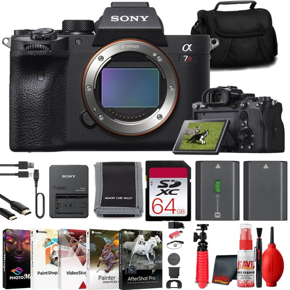 Sony a7R IVA Full-Frame 61MP Mirrorless Camera Professional Bundle with 64GB Card, Carry Bag, NP-FZ100 Battery, Card Reader and Cleaning Kit (International Model)