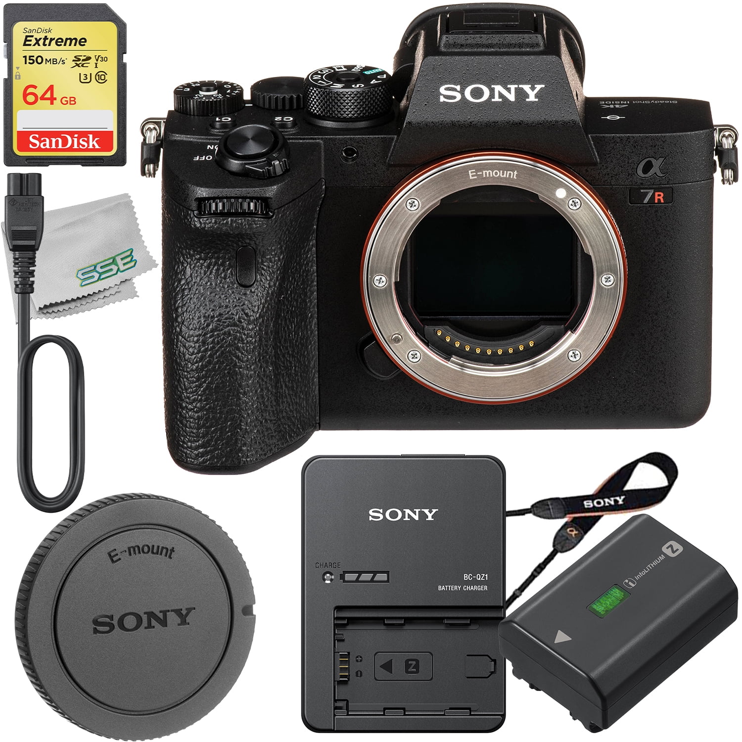 Sony a7R IVA Mirrorless Camera with Basic Accessory Bundle: SanDisk 128GB Extreme SDXC, Manufacturer Accessories, Microfiber Cloth & More (11pcs Bundle)