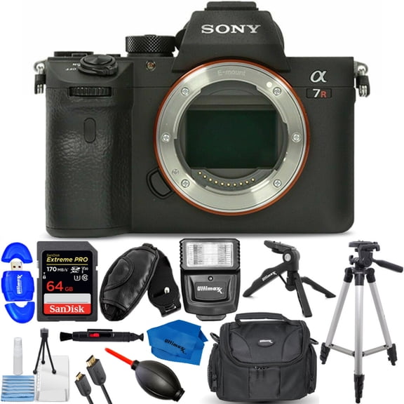 Sony a7R IV Mirrorless Camera (Body Only) – 13PC Bundle with Tripod, 64GB SanDisk Extreme PRO, Tabletop Pistol Grip, Digital Slave Flash & Accessories (International Model)
