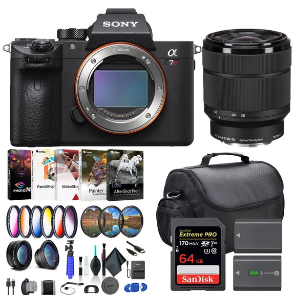 Sony a7R IVA Mirrorless Camera ILCE7RM4A/B, Sony FE 24-70 Lens, 64GB Memory Card, Filter Kit, Bag, NP-FZ100 Compatible Battery, Card Reader, LED Light, Corel Photo Software, and More