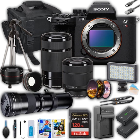 Sony a7R V Mirrorless Camera w/ 28-70mm, 55-210mm & 420-800mm Lenses + 128GB Memory, Tripod & Case (International Version)