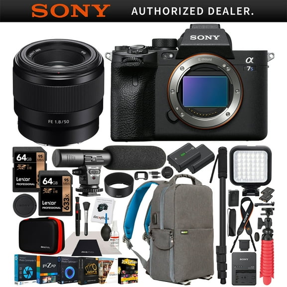 Sony a7S III Full Frame Mirrorless Camera Body with Sony FE 50mm F1.8 Full-frame Lens SEL50F18F ILCE-7SM3/B Bundle with Deco Gear Photography Backpack Case , Software and Accessories