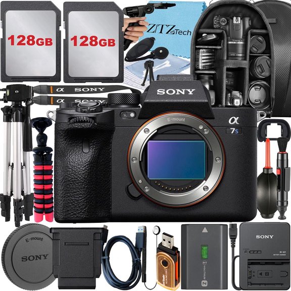 Sony a7S III Mirrorless Camera + Tripod + 2 Pack 128GB Memory Card + Backpack + ZeeTech Accessory Bundle (International Version)