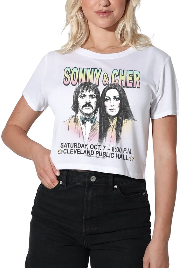 Sony and Cher Cleveland Hall Women's Crop Top T-Shirt, White, Small