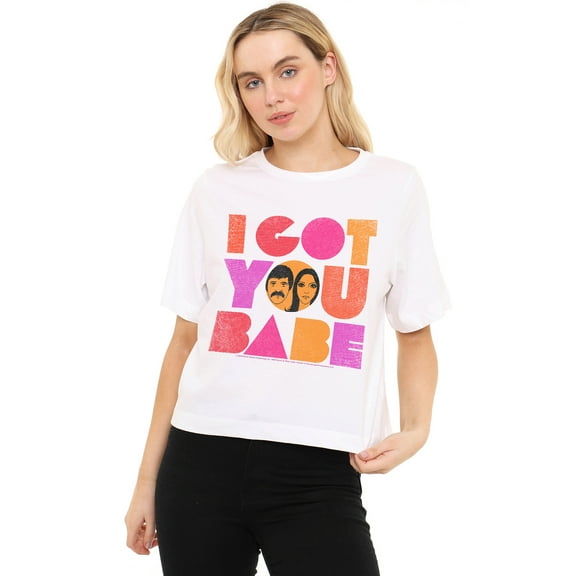 Sony And Cher I Got You Babe Women's Boxy Cropped T-Shirt Casual Graphic Tee