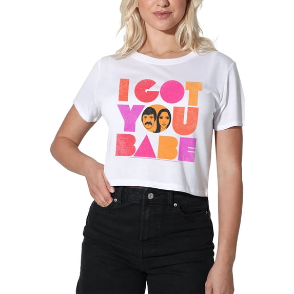 Sony and Cher I Got You Babe Women's Crop Top T-Shirt, White, Small