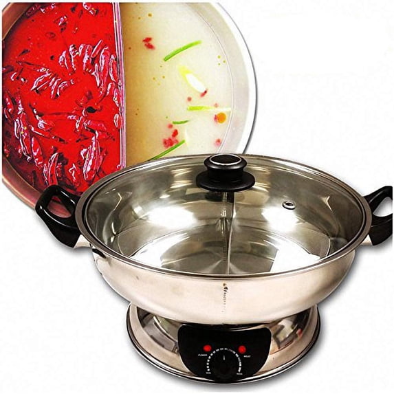 Electric Dual-Sided Shabu Shabu & Mongolian Hot Pot - Stainless Steel, Large Capacity for Family Meals & Parties