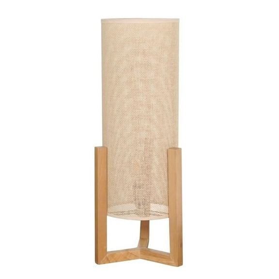 Sonya Minimalist Cylindrical Table Lamp with Natural Wood Frame