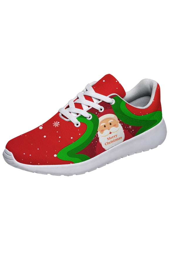 Merry Christmas Shoes Womens Fashion Casual Shoes Mens Breathable Trail Running Sneakers Christmas Gifts for Girl Boy White Size 7
