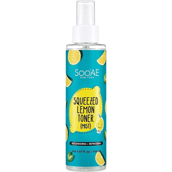 Soo'AE Squeezed Lemon Toner Mist - Facial Toner with Vitamin C, Lemon Extract, Hyaluronic Acid to Hydrating and Tone Skin, Alcohol-Free Oil-Free Astringent, Great for Oily/Combination/Acne Prone Skin
