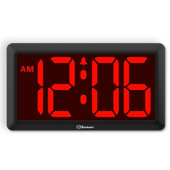 Soobest Large Digital Wall Clock Battery Operated, Auto & Manual Dimmer LED Display, Easy to Read Big Digits with Alarm for Seniors, Modern Decor for Living Room, Bedroom, Office Wall/Desk
