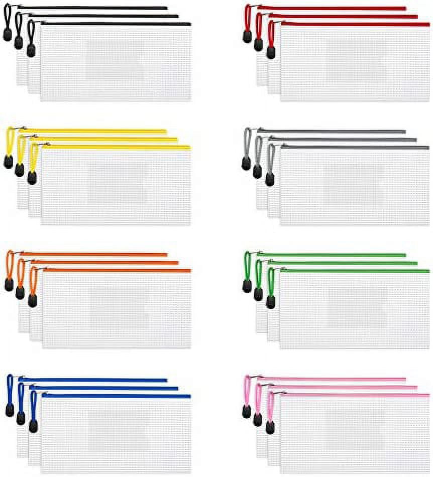 Pencil pouch bulk, 24 pack 12 colors 9.3 x 4.7 small mesh zipper