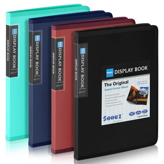 Sooez 30-Pocket Binder with Plastic Sleeves 8.5x11", Heavy Duty Art Portfolio Folder with Clear Sheet Protectors, Display 60 Pages, Presentation Book for Artwork, Document Organizer Binder - 4 Pack