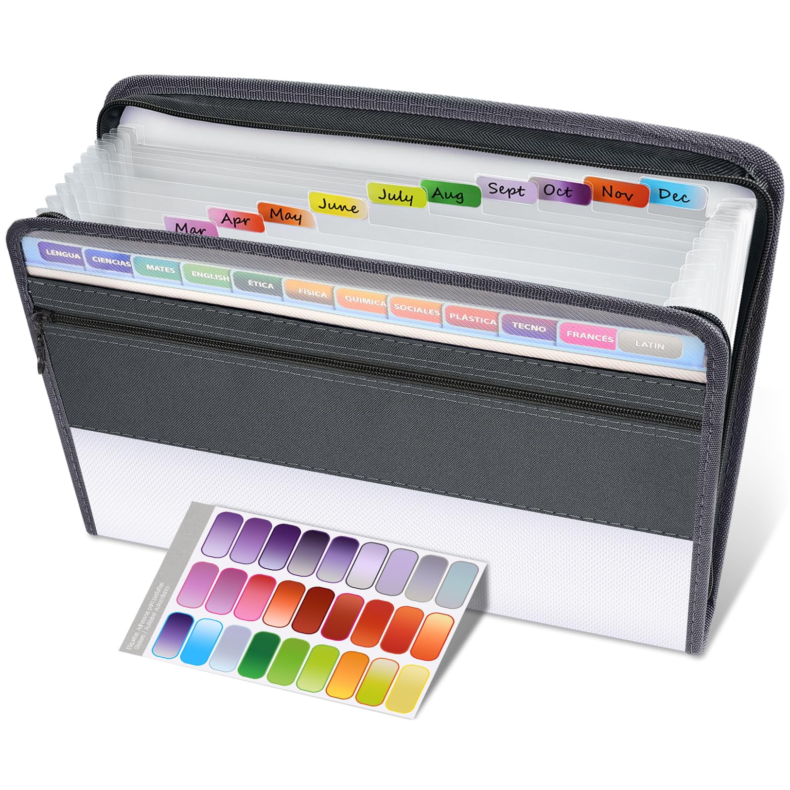 Cow Print Expanding File Folder – 13 Pockets, Zipper Closure, Waterproof, 14.2x10.6 Inches - View #2