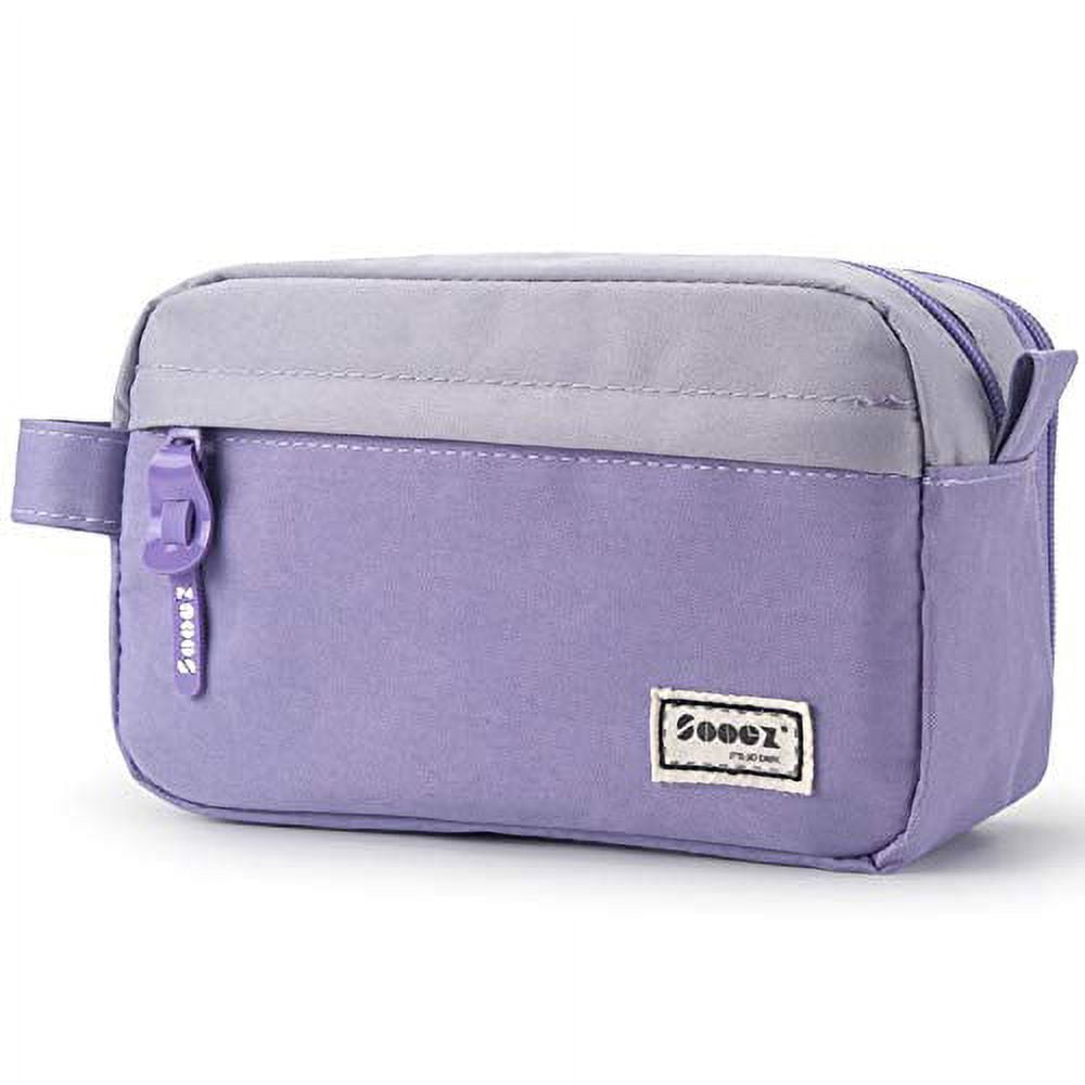 Sooez High Capacity Pen Case, Durable Pencil Bag Stationery Zipper Pouch,  Portable Journaling Supplies with Easy Grip Handle & Loop, Aesthetic Supply  for Adults, Purple 
