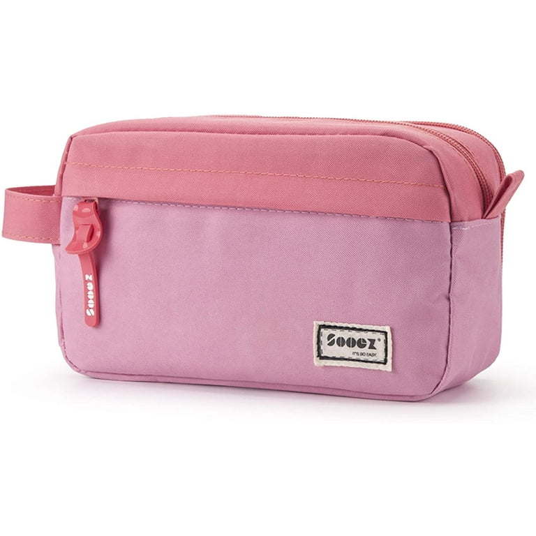 Sooez High Capacity Pencil Case for Girls, Durable Pen Pencil Bag  Stationery Zipper Pouch, Portable Journaling Supplies with Easy Grip Handle  & Loop, Aesthetic Supply for Adults, Pink 