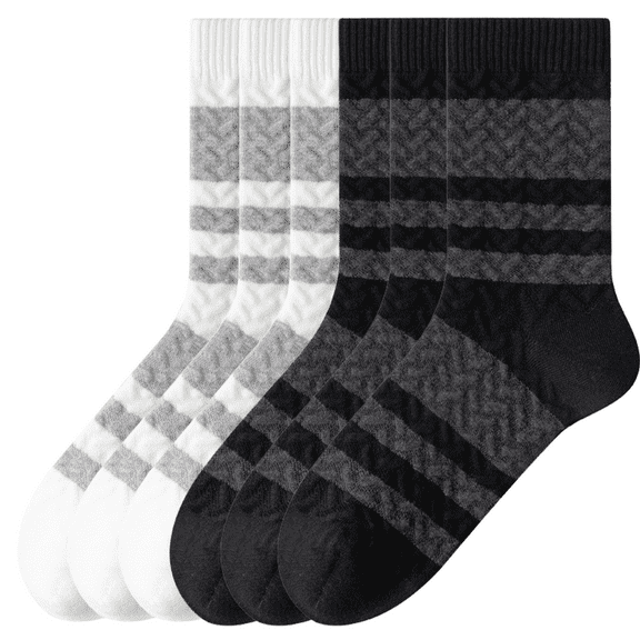 Sookeceks 6 Pairs Cotton Crew Socks for Mens, Soft Jacquard Socks for Casual Thick Warm Socks Size 7-11