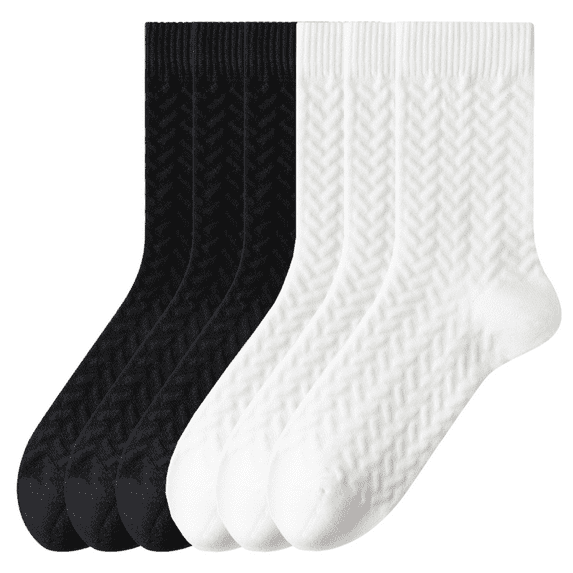 Sookeceks 6 Pairs Cotton Crew Socks for Mens, Soft Jacquard for Casual Thick Warm Socks Size 7-11