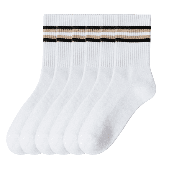 Sookeceks 6 Pairs Cotton Striped Crew Socks for Men, Casual Socks Plush Terry Soft Running Calf Socks Size 5-9