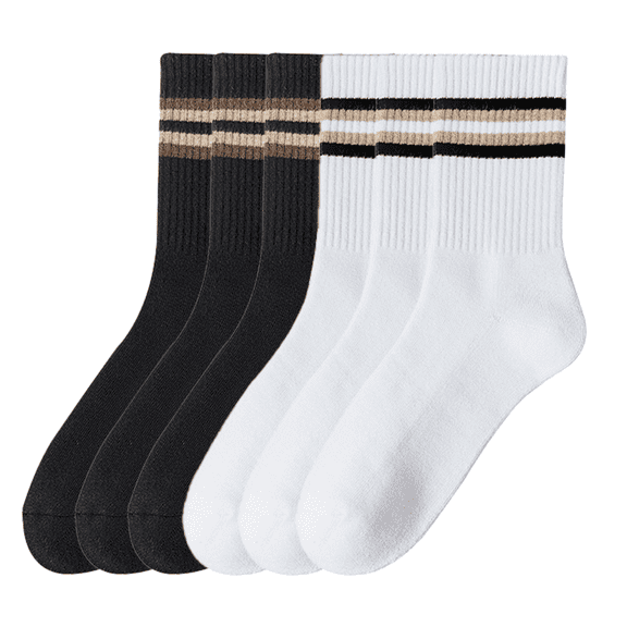 Sookeceks 6 Pairs Cotton Striped Crew Socks for Men, Casual Socks Plush Terry Soft Running Calf Socks Size 5-9