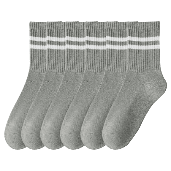 Sookeceks 6 Pairs Cotton Striped Crew Socks for Women, Casual Plush Terry Socks for Girls and Ladies Socks Size 5-9