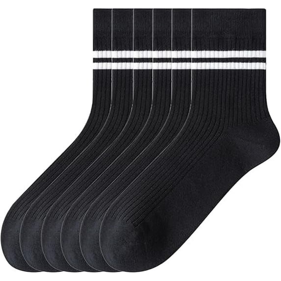 Sookeceks 6 Pairs Mens Striped Crew Socks, Casual Business Cotton Socks Breathable Soft Calf Socks for Mens Size 7-11