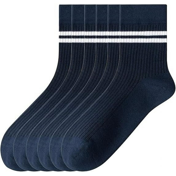 Sookeceks 6 Pairs Mens Striped Crew Socks, Casual Business Cotton Socks Breathable Soft Calf Socks for Mens Size 7-11