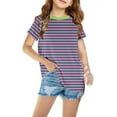 thumbnail image 1 of Sookity 4T Girl Shirts Short Sleeve Shirts for Children Solid Round Neck Tee Shirts Dressy Casual Blouses Striped Short Sleeve Tops Early Prime Deals of The Day, 1 of 4
