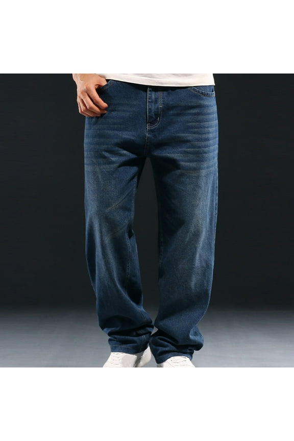 Baggy Denim Cargo Pants Men Casual Streetwear Pants Big and Tall Men's Stretch Overalls Regular Fit Jeans Classic Pants with Pockets Light Blue,L
