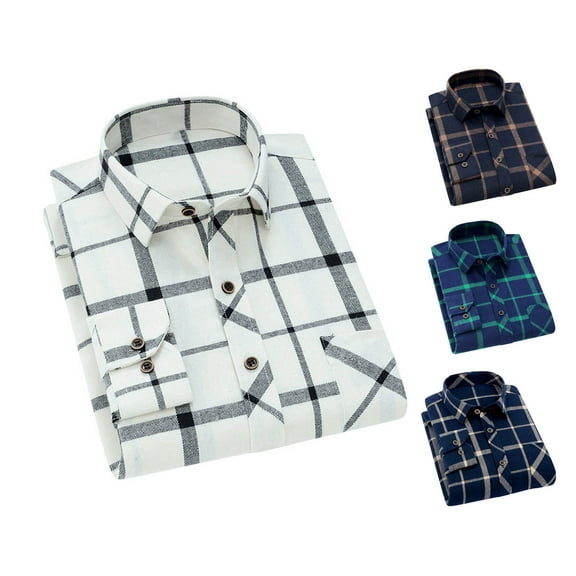 Sookity Business Casual Button Down Shirt for Mens Long Sleeve Plaid Shirts Big and Tall Western Shirt Casual Button Down Regular Fit White,L