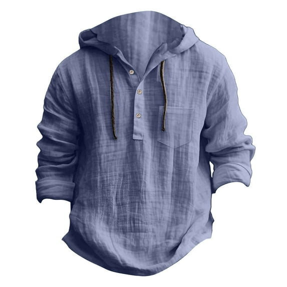 Sookity Button Down Hoodies for Men Casual Loose Fit Solid Hoodie Trendy Vintage Cotton Lined Sweatshirts Sudadera Para Hombre Navy,L
