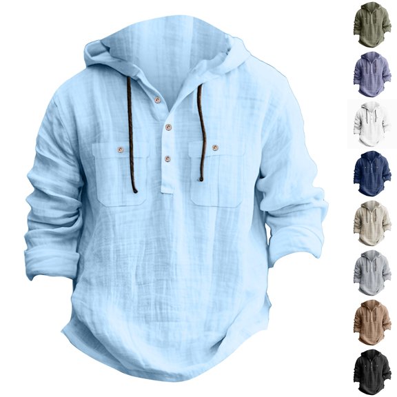 Sookity Button Down Hoodies for Men Casual Loose Fit Solid Hoodie Trendy Vintage Cotton Lined Sweatshirts Sueter Para Hombre Sky Blue,XXXL