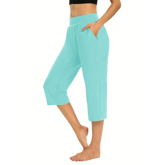 Summer Savings Clearance Sookity Capri Leggings for Women Capri Pants for Women Summer Plus Size Trousers Fashion Straight Leg Pants Solid Elastic Waist Sweatpants with Pockets Prime Deals