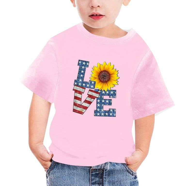 Sookity Crop Tops for Kids Girls independence Day Blouses Flower Flag Printed Tops Crewneck Short Sleeve T Shirts Solid Color Vacation Tops Prime Sales and Deals Today Walmart