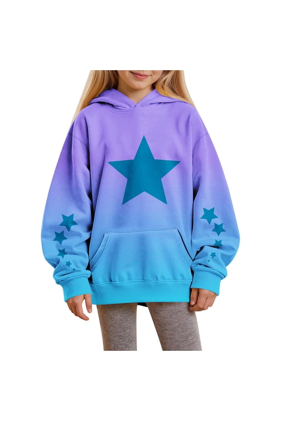 Cute Hoodies for Teen Girls Y2k Star Graphic Oversized Sweatshirt Long Sleeve Aesthetic Preppy Clothes with Pockets Light Blue,140 Boys Hoodies
