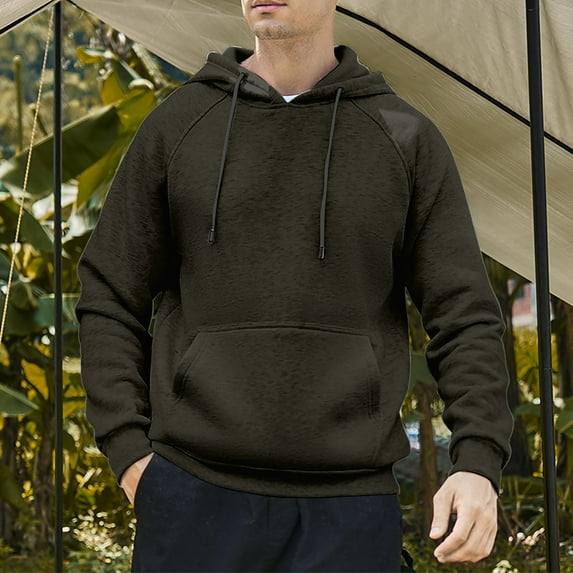 Sookity Drawstring Hoodie for Men Solid Pullover Tops Loose Fit Long Sleeve Oversized Sweatshirt Trendy Streetwear with Kangaroo Pockets Sudadera De Hombre Army Green,L