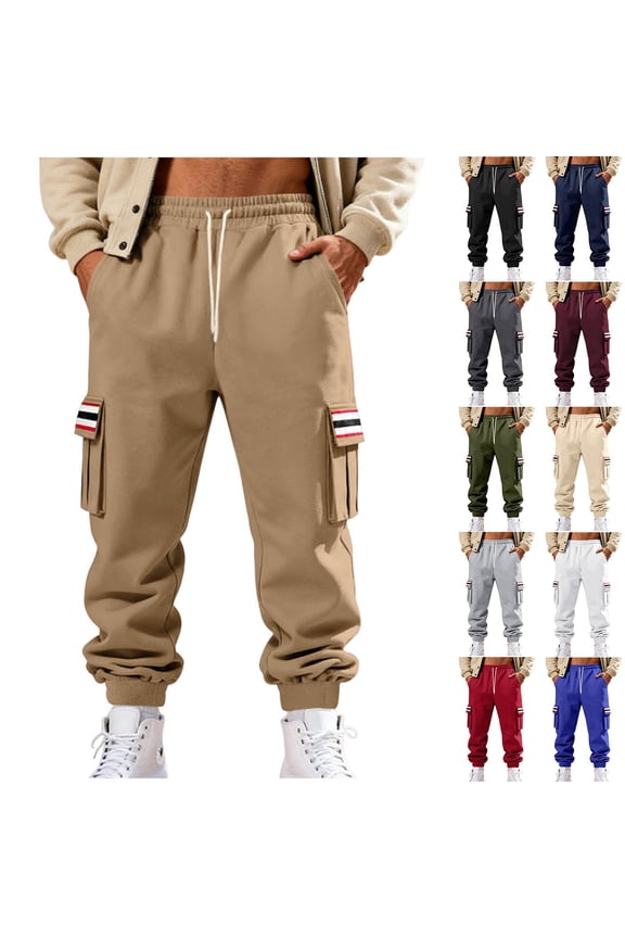 Fleece Lined Cargo Pants Men Warm Big and Tall Hiking Pants Casual Pants Elastic Waistband Lightweight Work Pants High Stretch Cargo Pants with Pockets Beige,XXXL