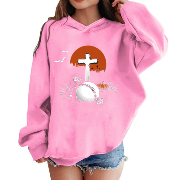 Sookity Girl's Halloween Graphic Sweatshirt Kid Cute Ghouls Print Crewneck Long Sleeve Shirts Pullover Tops Pink,11 Years Girl Gifts