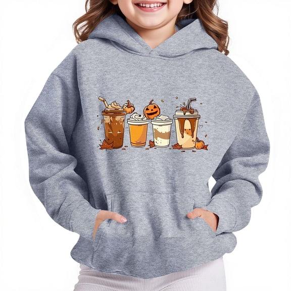 Sookity Girls Halloween Sweatshirt Cute Graphic Hoodie for Kids Long Sleeve Drawstring Pullover Tops Gifts Gray,4 Years Kids Clothes
